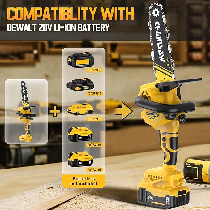 2-in-1 Cordless Pole Saw, 8 Inch Brushless Pole Chainsaws Compatibility with Dewalt 20V MAX Battery(No Battery), 8 lb Lightweight, Auto Oiling, 14.8 FT MAX Extension Pole Saws for Tree Trimming