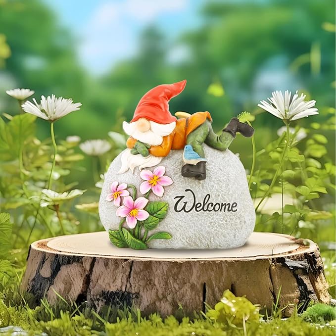 TZSSP Outdoor Garden Gnome Statue Statuary Welcome Stone for Patio,Lawn,Garden Decoration,Red
