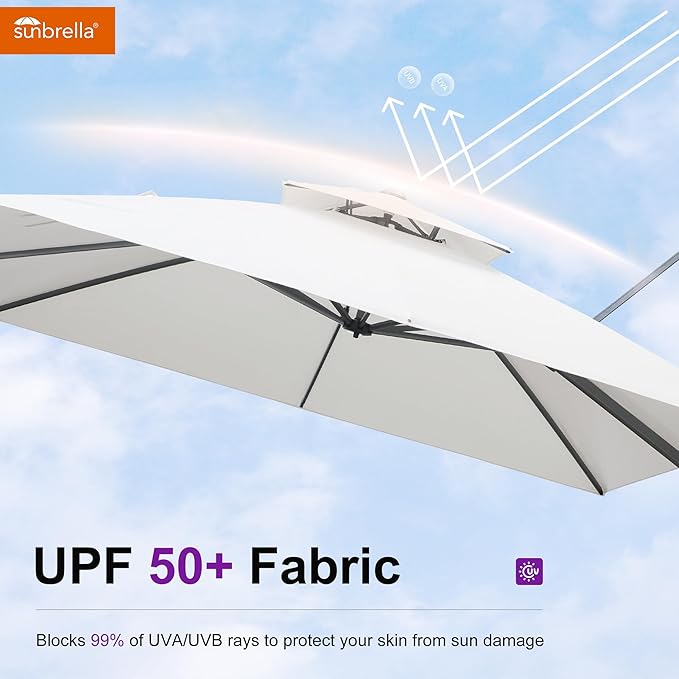 PURPLE LEAF Cantilever Umbrella with Base Included 9' X 12' Outdoor Patio Rectangular Umbrella with Double Top Large Heavy Duty 360° Rotation Offset for Deck Garden Pool Canvas Natural
