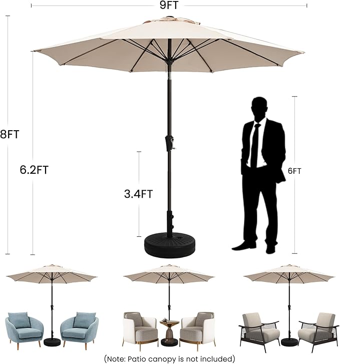 Ayge 9FT Large Outdoor Patio Umbrella Market Table Umbrella-UV Resistant, Easy Push Button Tilt and Crank, 8 Sturdy Fiberglass Ribs Heavy-Duty Pool Umbrella for Deck, Backyard,Garden,Rose Pink