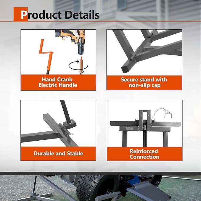 Lawn Mower Lift Jack Heavy Duty Ride on Lawn Mowers & Garden Tractors,Quick 3-Minute Installation Foldable Riding Lawn Tractor Lift with Manual and Power Tool Handles(Grey)