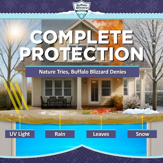 Buffalo Blizzard Supreme Plus 12 ft x 24 ft Rectangular Winter Pool Cover | Tan/Silver | Heavy Duty for Above Ground Swimming Pools | Easy Install | Cold & UV Resistant | Seasonal Debris Protection