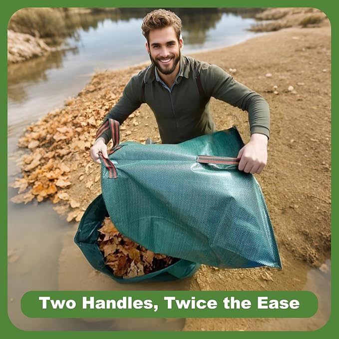 2 Pack 40 Gallon Dustpan Type Lawn Bags Reusable Collapsible Heavy Duty Leaf Bags Yard Waste bags Collecting Leaves Lawn Grass Branches