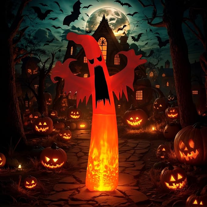 Halloween Inflatable Ghost Decoration, LED Color Changing Lights, Outdoor Yard Decor with Wings (12FT Giant White Ghost)