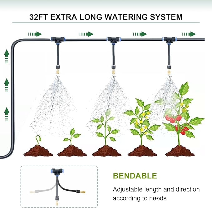 Greenhouse with Watering System, 12x7x7 Outdoor Greenhouse with 6 Mesh Windows and 1 Door, Easy Water and Irrigate Plants Green House (Green, 12x7x7 ft w/ Irrigation System)