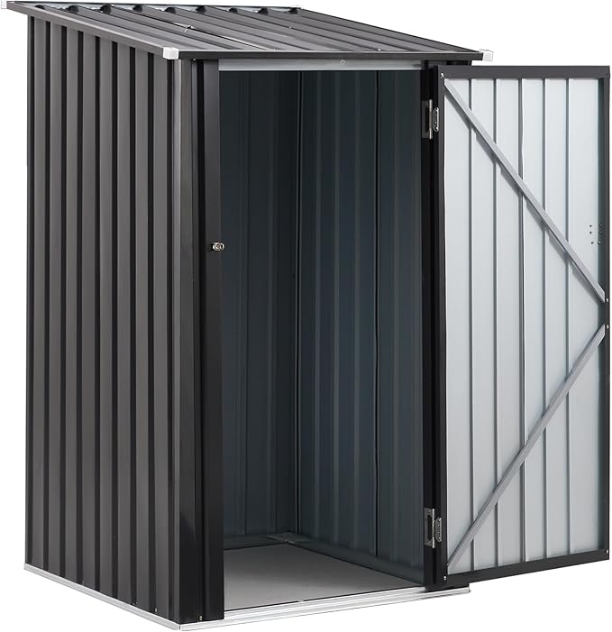 3x3 FT Outdoor Storage Shed, Metal Steel Garden Shed with Single Lockable Door, Small Shed Outdoor Steel Utility Tool Shed, Storage House Waterproof for Backyard Patio, Garden, Lawn, Dark Gray