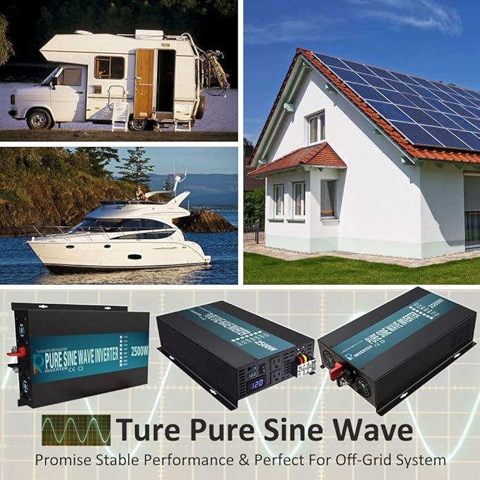 WZRELB 2500W Pure Sine Wave Solar Power Inverter Generator 24V DC to 120V AC Converter Car Inverter