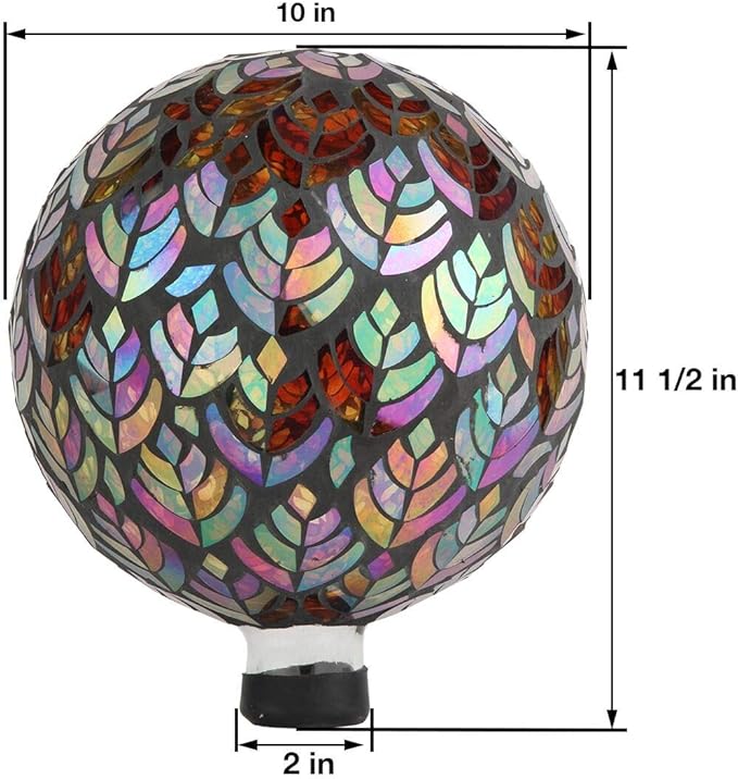 Lily's Home Colorful Mosaic Glass Gazing Ball, Designed with a Stunning Holographic Petal Mosaic Baroque Splendor Pattern to Bring Color to Any Home and Garden, Silver & Purple (10 Inches Dia.)