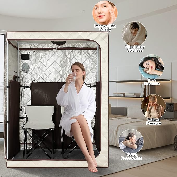 2 Person Portable Full Spectrum Infrared Sauna, Full Size Large Space Spa Tent with Remote Control,1600W Fast Heating, Foldable Chairs & LED Therapy Light, Home Spa for Relaxation (47.2"x35.4"x63")