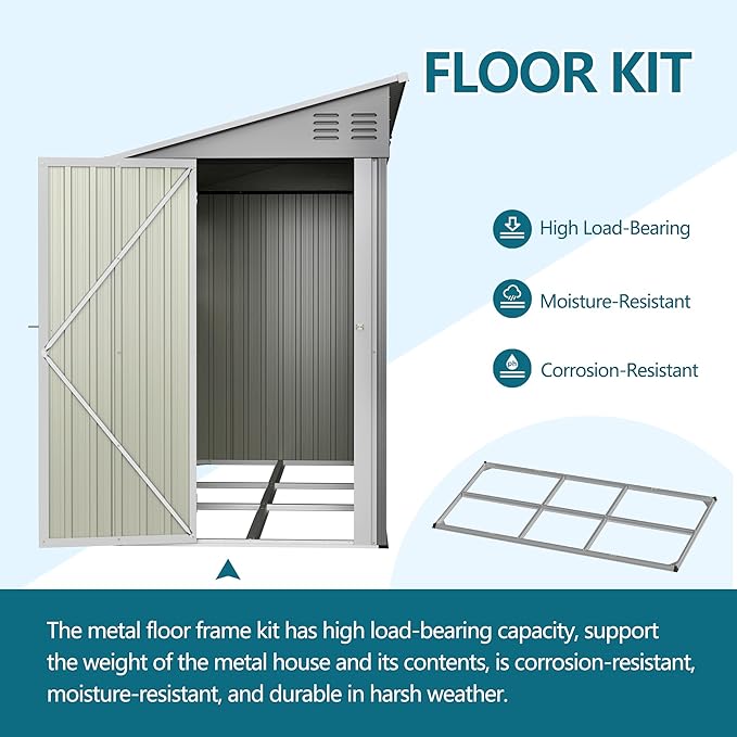 4X8 FT Outdoor Storage Shed W/ 2 Windows & Floor Frame,Lean to Shed W/Reversible Installation,Metal Garden Tool House W/Air Vents,Lockable Door & Sloped Roof,for Backyard Patio Lawn,Gray