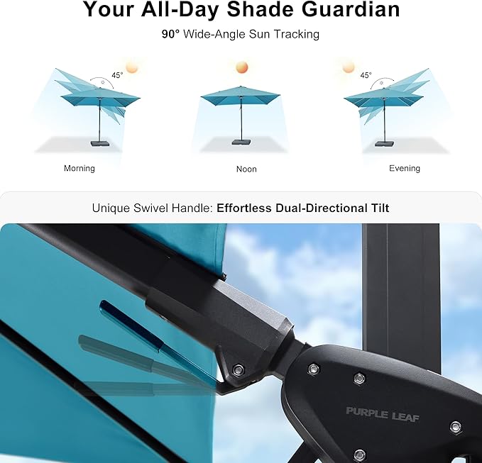 PURPLE LEAF 9' X 12' Left-right Tilt Patio Umbrella Outdoor Cantilever Swivel Rectangle Umbrella Aluminum Offset Umbrella with 360-degree Rotation for Garden Deck Pool Patio Turquoise Blue