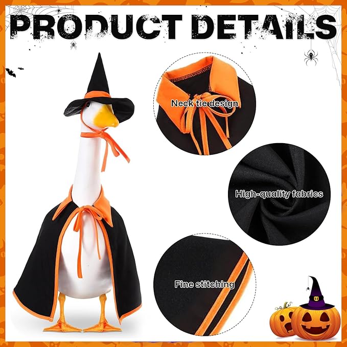 Halloween Porch Goose Outfit Set for 23'' Plastic Statue Lawn Porch Goose Clothes with Cloak Hat Costume for Indoor Outdoor Patio Yard Lawn Art Decor(Orange)