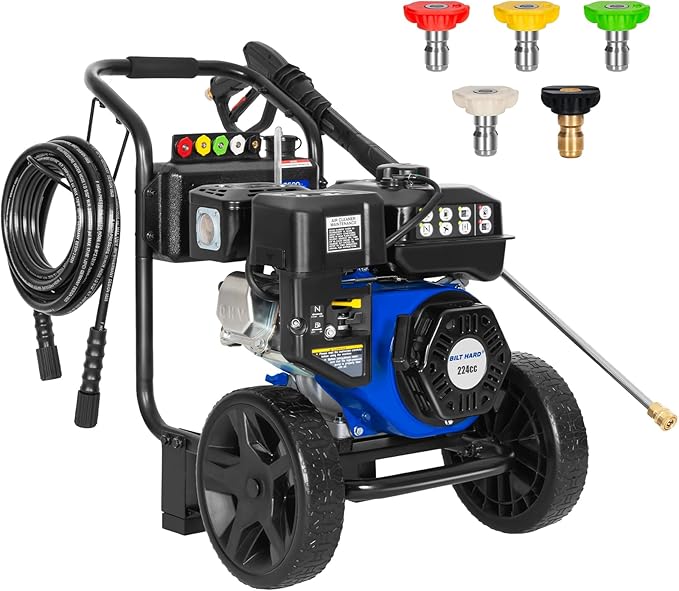 BILT HARD Gas Pressure Washer, 3500 PSI 2.5 GPM, Gas Powered Pressure Washer with Copper Pump, Spray Gun and Extension Wand, 5 Quick Connect Nozzles, for Cleaning Cars, Homes, Driveways, Patios