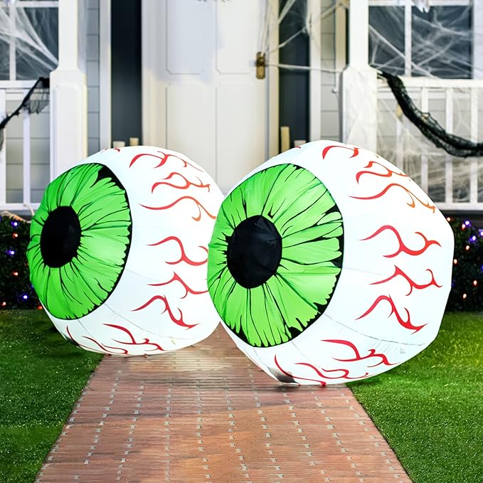 Joiedomi 2 Packs Halloween Inflatables Large Set of Eyes Decoration Blow Ups Green Eyes for Yard 3 Ft Inflatable Halloween Decor Outdoor with LEDs Party Supplies Blow up Decoration for Indoor, Outdoor