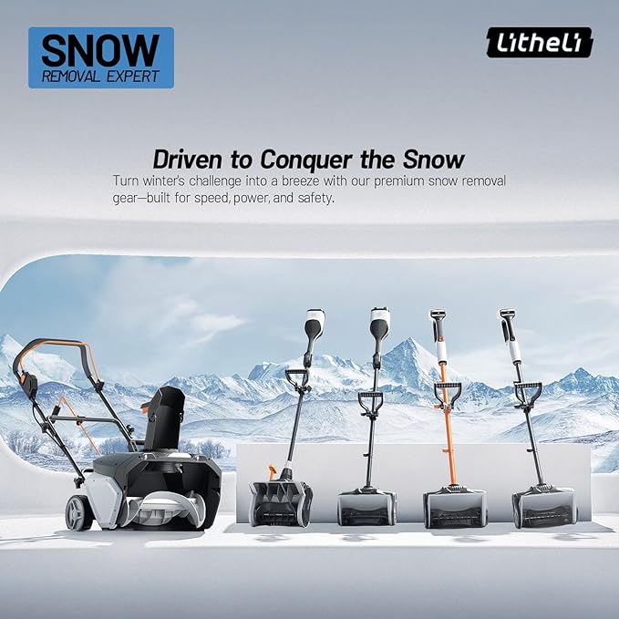 Litheli Cordless Snow Shovel, 40V 12'' Brushless Electric Snow Blower for Driveway, Battery Powered Snow Thrower, 4.0Ah Battery Included