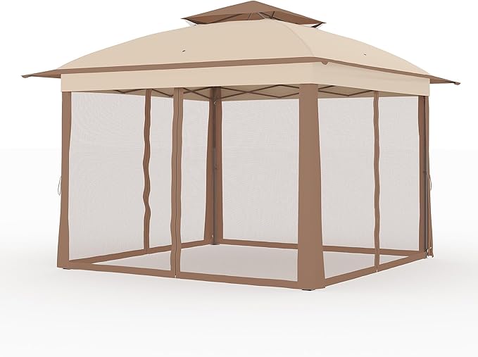 11x11 Pop Up Instant Gazebo Tent for Backyard, Pop Up Gazebo With Mosquito Netting, Outdoor Canopy Gazebos Waterproof With Portable Carrying Bag