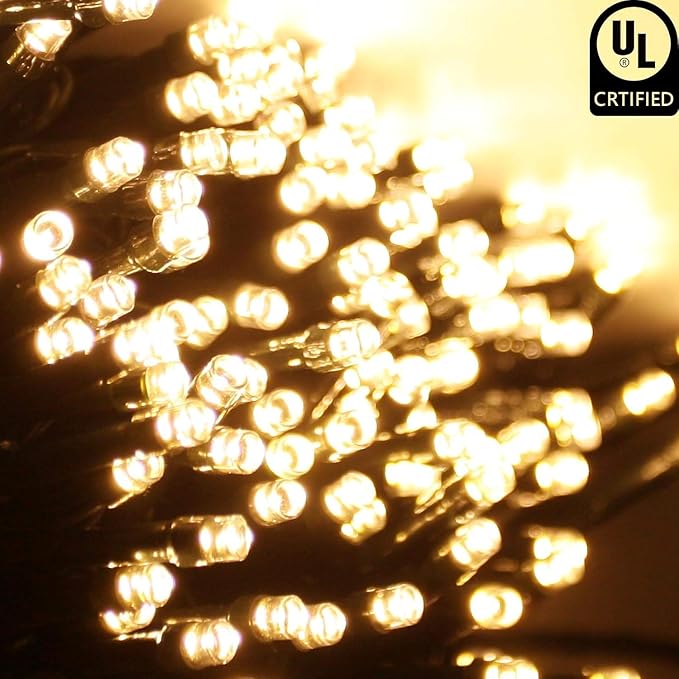 Connectable 100LED 33Ft 13Modes String Lights Indoor Outdoor | Extendable Green Wire Warm White Christmas Tree Lights with Timer | Twinkle Fairy Light Plug in for Xmas Tree Garden Decor(Warm White)