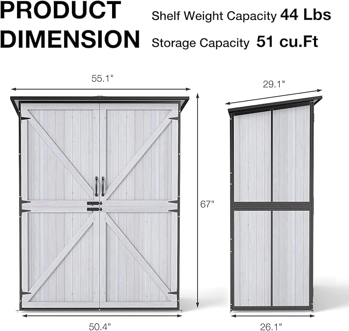 Outdoor Storage Shed with Floor, Waterproof Storage Cabinet with Metal Frame, Adjustable Shelves, Garden Shed for Backyard Garden Patio Lawn - White