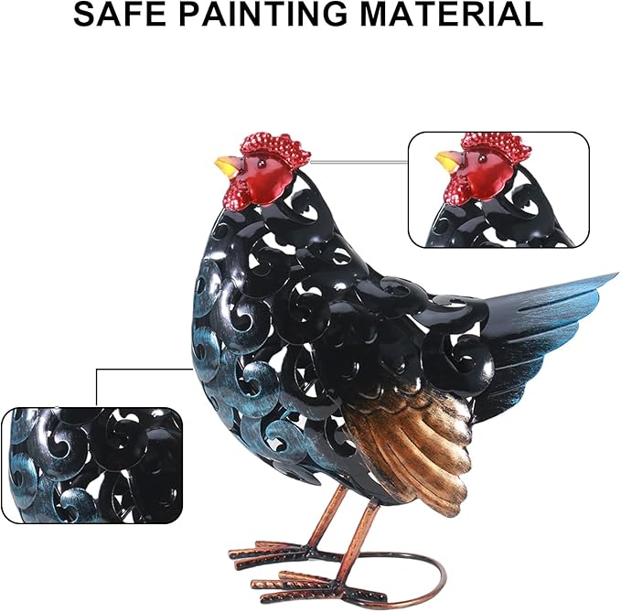 Chicken Metal Garden Statues,Backyard Scuplture,Outdoor Decoration, Yard Ornaments Outside Decor Home Deco, Retro Painting,Lifelike Gift for Friends Garden Lover (Hen)