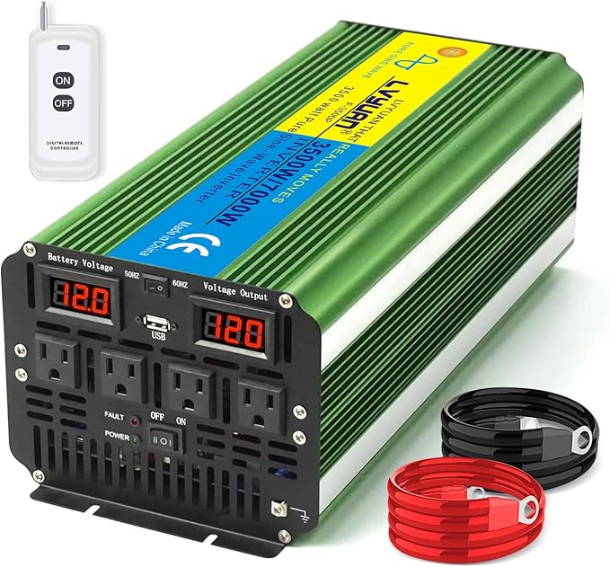 LVYUAN 3500W Pure Sine Wave Inverter DC 12V to AC 110V/120V Car Inverter with 4 AC Outlets USB Port for Camping/Truck/RV/Solar System/Travel Camping