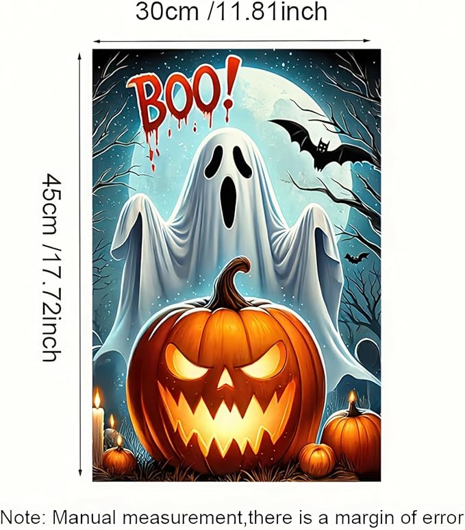 Halloween Garden Flag 12x18 Double Sided Happy Halloween BOO Ghost Flag Samll Pumpkins Flags Decorations Outdoor Home Banners Yard Flags Farmhouse