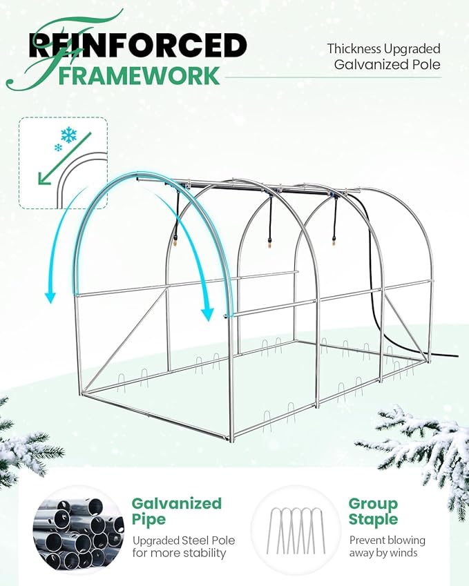 KING BIRD Premium 10x6.6x6.6FT Greenhouse for Outdoors, Large Walk-in Heavy Duty Galvanized Steel Frame, Mesh Door Screen Window Tunnel Hoop Garden Plant Winter Hot House, with Watering Kits, White