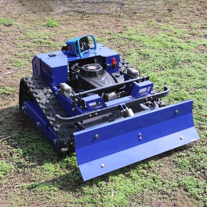 Remote Control Lawn Mower with Snow Plow, Crawler Track All-Terrain Machine, Oil-Electric Hybrid Power for Extreme Slopes and Large Turf, Adjustable Cutting Height