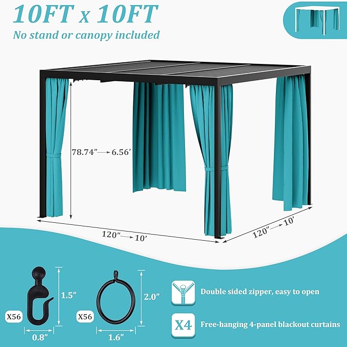 Gazebo Universal Replacement Privacy Curtain,10'×10' Gazebo Outdoor Waterproof Curtains, 4-Panels Sidewall Curtains with Double Zipper for Patio Canopy, Garden and Backyard (Curtain Only)