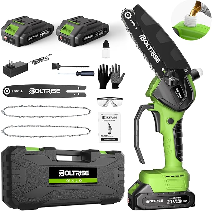 Mini Chainsaw, 6 Inch Mini Cordless Brushless Electric Chainsaw, 2×2.0Ah Batteries & Auto Oiler HandHeld Powered Chain Saw, for Tree Trimming Wood Cutting Garden and Yard Work