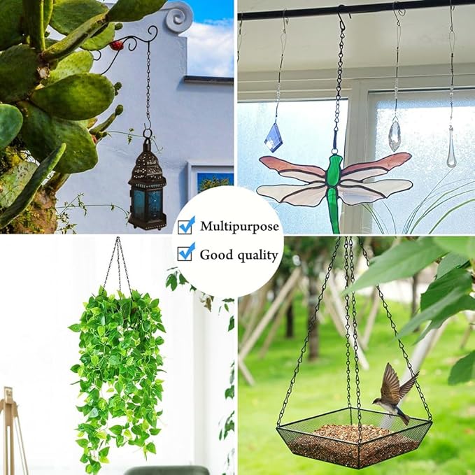 236 Inch Black Metal Hanging Chains and Hanging Basket Hooks Set for Bird Feeders, Birdbaths, Planters, Grow Lights, Lanterns, Wind Chime and Ornaments, Screw Eye Hooks, Chain Hooks DIY