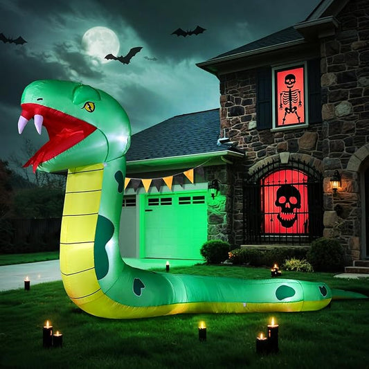 DomKom 13FT Halloween Inflatable Blow Up Decorations, Giant Snake, Built-in LEDs for Holiday Party, Garden, Lawn, Yard, Patio Décor