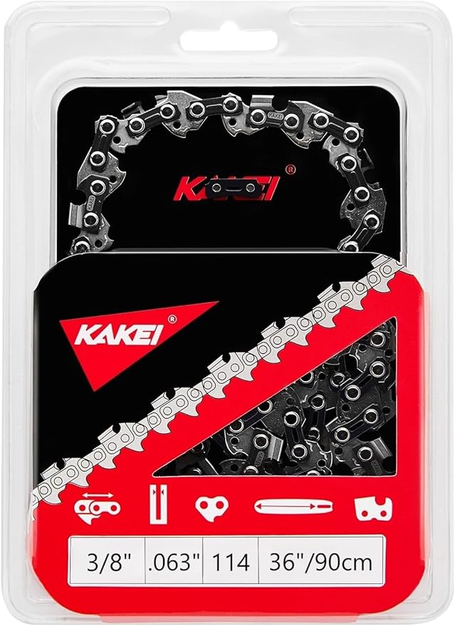 KAKEI 36 Inch Chainsaw Ripping Chain 3/8" Pitch .063" Gauge 114 Drive Links Fits Husqvarna, Stihl Models (1 chain) - Semi Chisel
