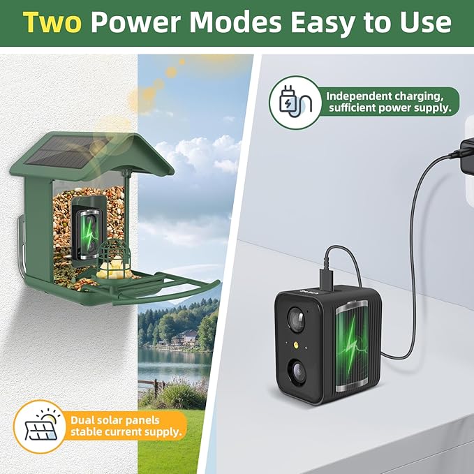 Smart Bird Feeder with Camera Solar Powered,AI Species Identify,1080 HD Video,Instant Arrival Alerts,2L Large Capacity,IP65 Waterproof,Squirrel Proof Wild Hummingbird Feeders for Outdoors, BirdLovers