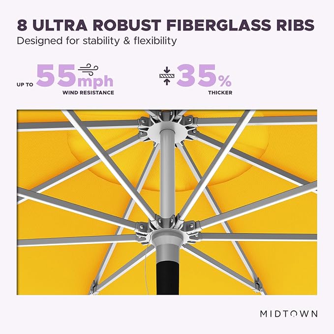 Midtown Umbrellas Push Pop Sunbrella Umbrella 9 Feet Outdoor Umbrella in Sunbrella Yellow Acrylic - Patio, Backyard, Garden, Picnic Table & Pool - Black Pole
