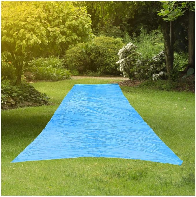 RESILIA - Super Slip Lawn Water Slide Jumbo, 50 Feet Long x 12 Feet Wide, for Adults and Teens, Powder Blue with Hold Steady Stakes, Made in The USA