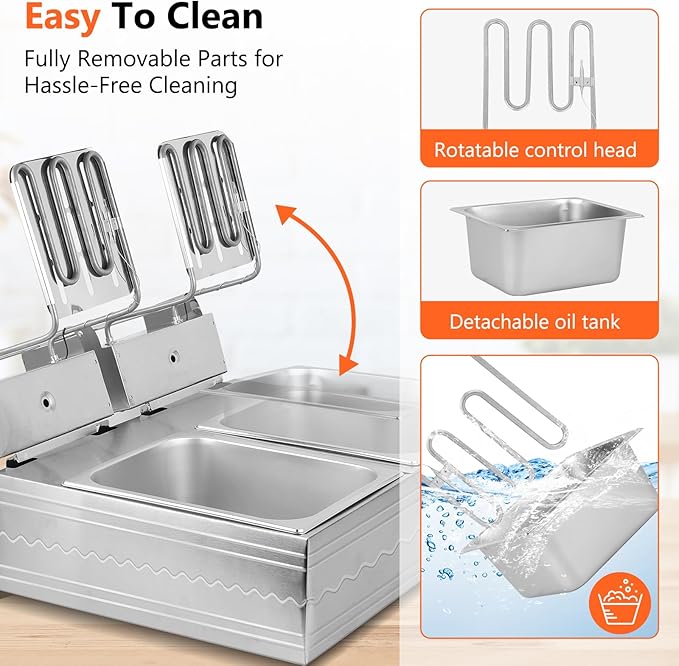 Commercial Deep Fryer, 3200W 12.6QT/12L Electric Countertop Fryer with Basket, Detachable Large Capacity Stainless Steel Countertop Electric Oil Fryer with Temperature Control for Restaurant Home Use