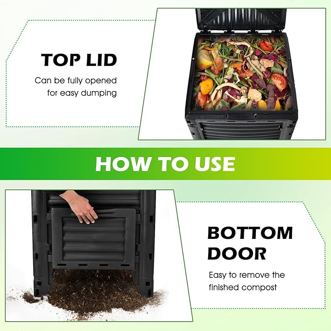 Happygrill Outdoor Compost Bin, Composting Box w/Top Flip Latch-on Lid,80 Gallons Composter for Kitchen Waste & Garden Scraps, Compost Barrel for Fast Creation of Fertile Soil (Black)