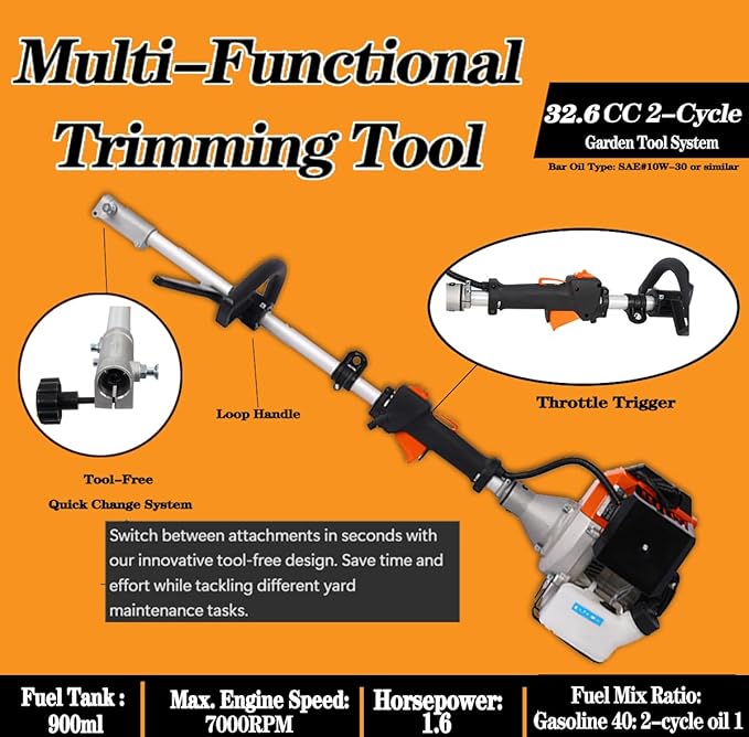 32.6cc 2-Cycle Gas Multi-Trimmer | 12-in-1 String Trimmer w/Rotatable 40” Pole Saw, Weed Eater Weed Wacker, Brush Cutter & Hedge Trimmer Gas for Lawn, Yard, Garden Care, All-in-one Garden Tool