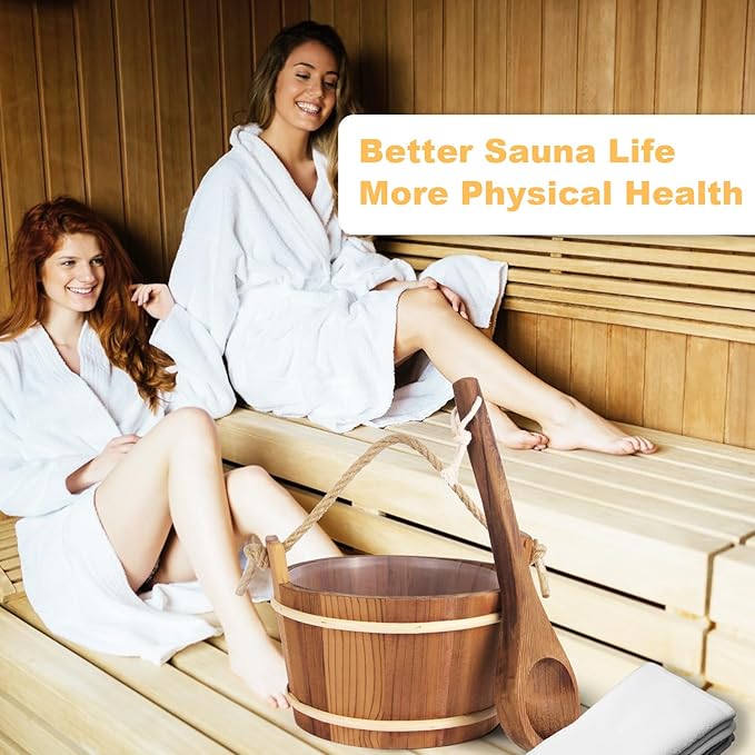 Sauna Bucket and Ladle Set,1Gallon(4 liters) Sauna Bucket and 14.5″Sauna Ladle,Sauna Accessories Handmade from Premium Cedar Wood(Cedar Wood 4L)