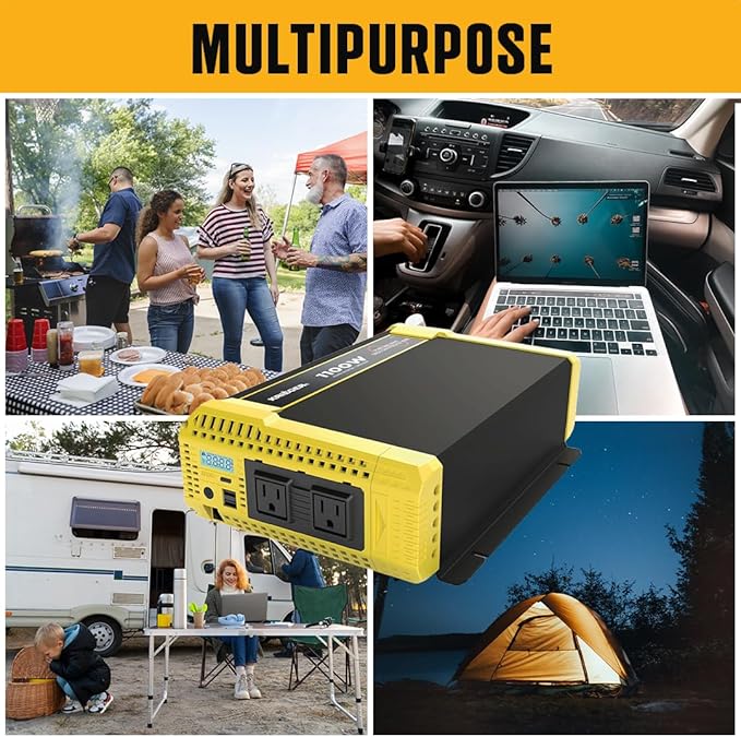 K KRIËGER 1100W Pure Sine Wave Inverter 12V DC to 120V AC Converter for Home, RV, Truck, Off-Grid Solar Power 12V to 110V with Built-in 5V/2.1A USB Port, AC Hardwire Port, Remote Controller