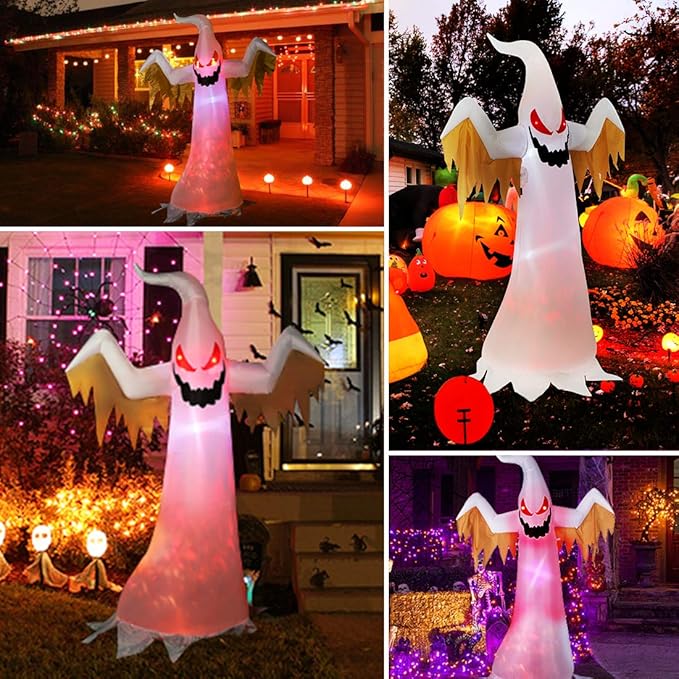 VIVOHOME 8FT Halloween Inflatable Yard Decor, Giant Red Ghost, Outdoor Blow Up with Built-in LED Light for Lawn, Garden, Party