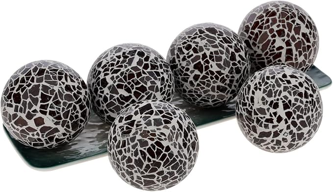6 PCS 2.5inch Glass Mosaic Sphere Balls Round Christmas Table Bowls Vases Centerpieces Set Decorative Orbs Living Room Festival Table Party Wedding Dining Home Tray Solid