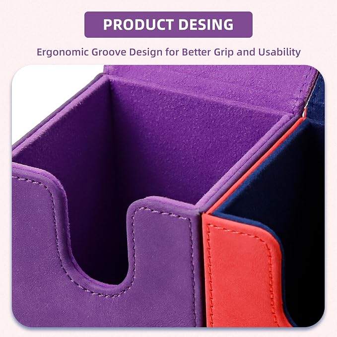 Magic Card Deck Box for MTG Single Deck Card Box fits 100+ TCG Sleeved Cards Soft Leather Card Box Top loading Card Boxes Magic Gift for MTG TCG CCG (Vertical,Purple)