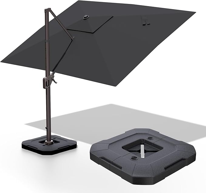 9' X 12' Cantilever Patio Umbrella with Base Included 360°Rotation Rectangular Outdoor Large Offset Umbrellas Heavy Duty Windproof for Garden Deck Pool, Grey