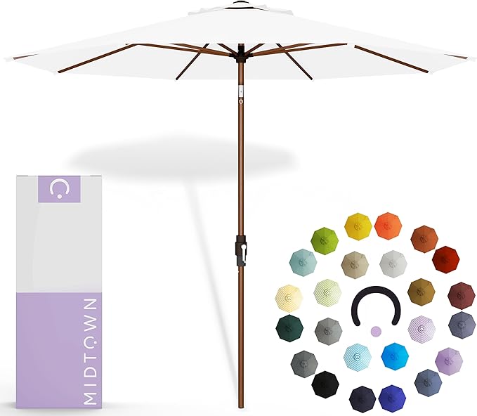Midtown Umbrellas Wooden 2-9 Feet Outdoor Patio Umbrella, Terylast Ivory (White) Fabric, Aluminum Frame For Backyard Umbrella, Deck Umbrella, Garden Umbrella & Pool Umbrella - Wooden Pole