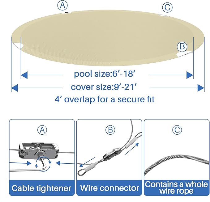 ECOOPTS 28 ft Round Pool Cover for Above Ground Pools, Swimming Pool Cover Protector Winter Safety Cover (Beige)