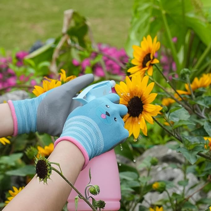 ANDANDA Kids Gardening Gloves, Nitrile Coated Children Yard Work Gloves with Grip, Suitable for Toddlers, Children, Girl, Boy
