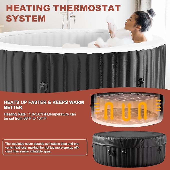 LILYPELLE 4-6 Person Inflatable Hot Tub, Large Round Portable Bathtub with 130 Bubble Jets, Outdoor Spa Set Included Heater Pump, Filter and Spa Cover, 82" X 82" X 25"