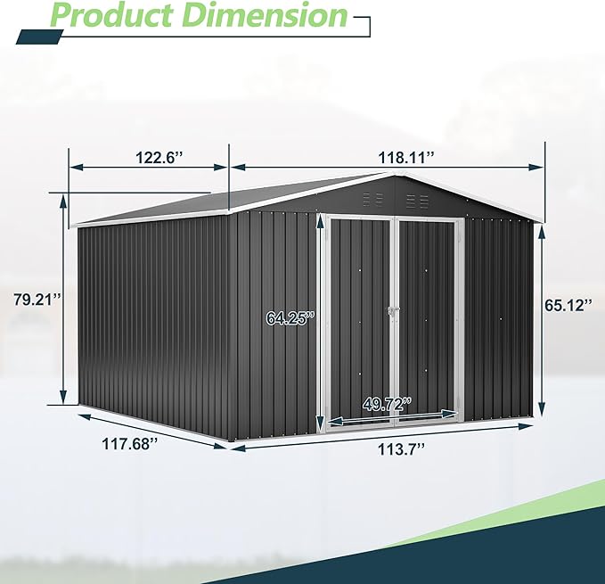 Outdoor Storage Shed 10x10 FT, Utility Metal Tool Storage with Lockable Doors and Updated Frame Structure, Large Metal Garden Shed for Backyard, Patio Lawn, Black