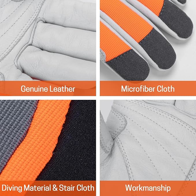 Chainsaw Gloves - Anti-Cut Leather with 12-Layer Chainsaw Protection on Back of Left Hand Only, Classic